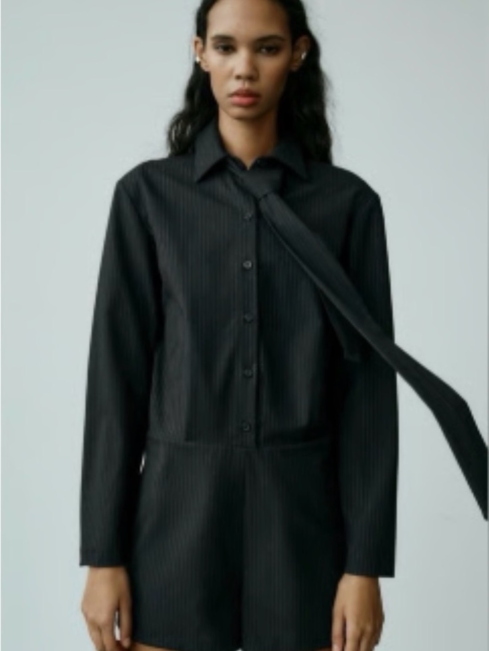Zara Black Pinstripe Romper Size S